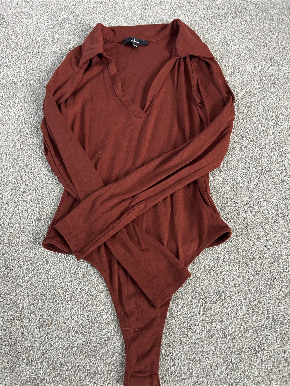 Lulu's Rust Collared V-Neck Long-Sleeve Bodysuit